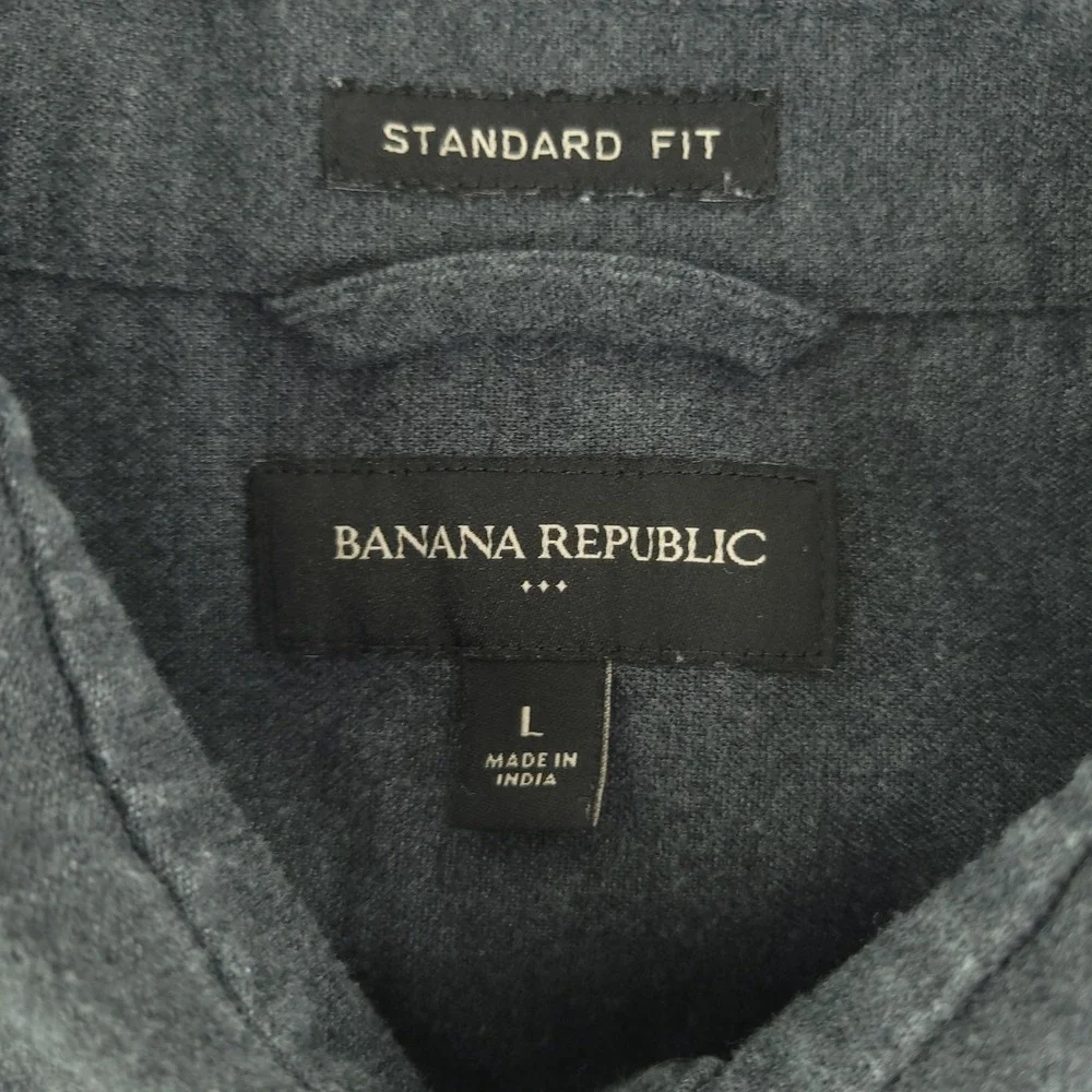 Banana Republic Shirt Mens L Gray Solid Long Sleeve Flannel Button Up Casual
